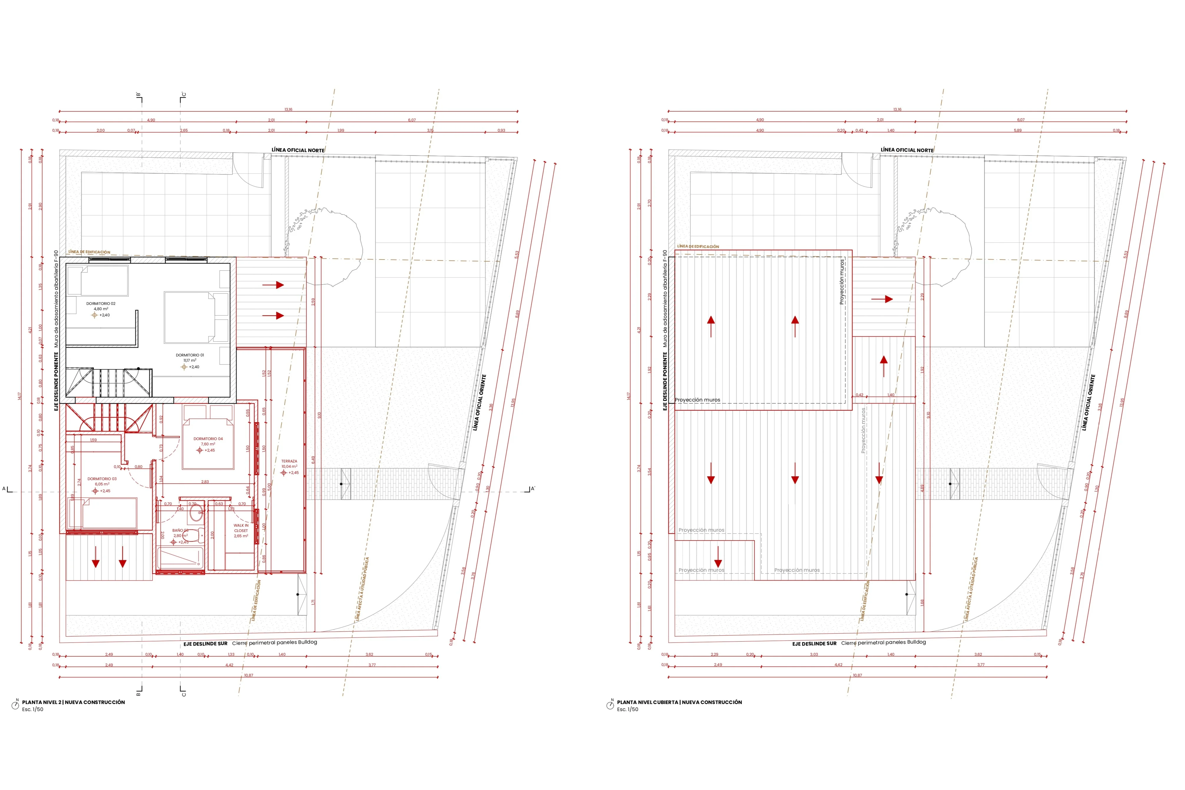Plano de planta con modificaciones marcadas para regularización, Casa San Pedro