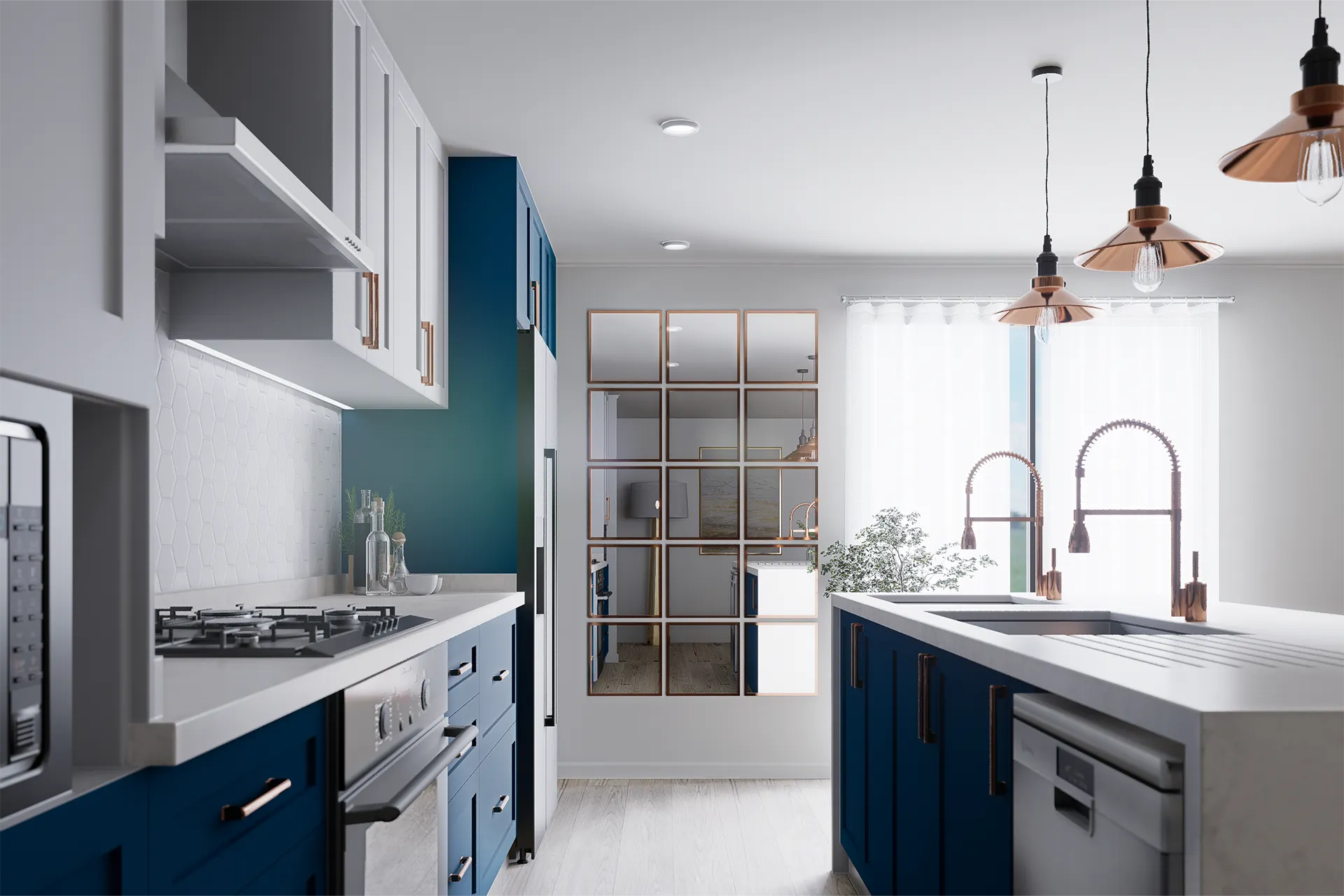 Cocina estilo inglés con muebles navy, blanco y detalles en cobre, Cocina Santa Sofía