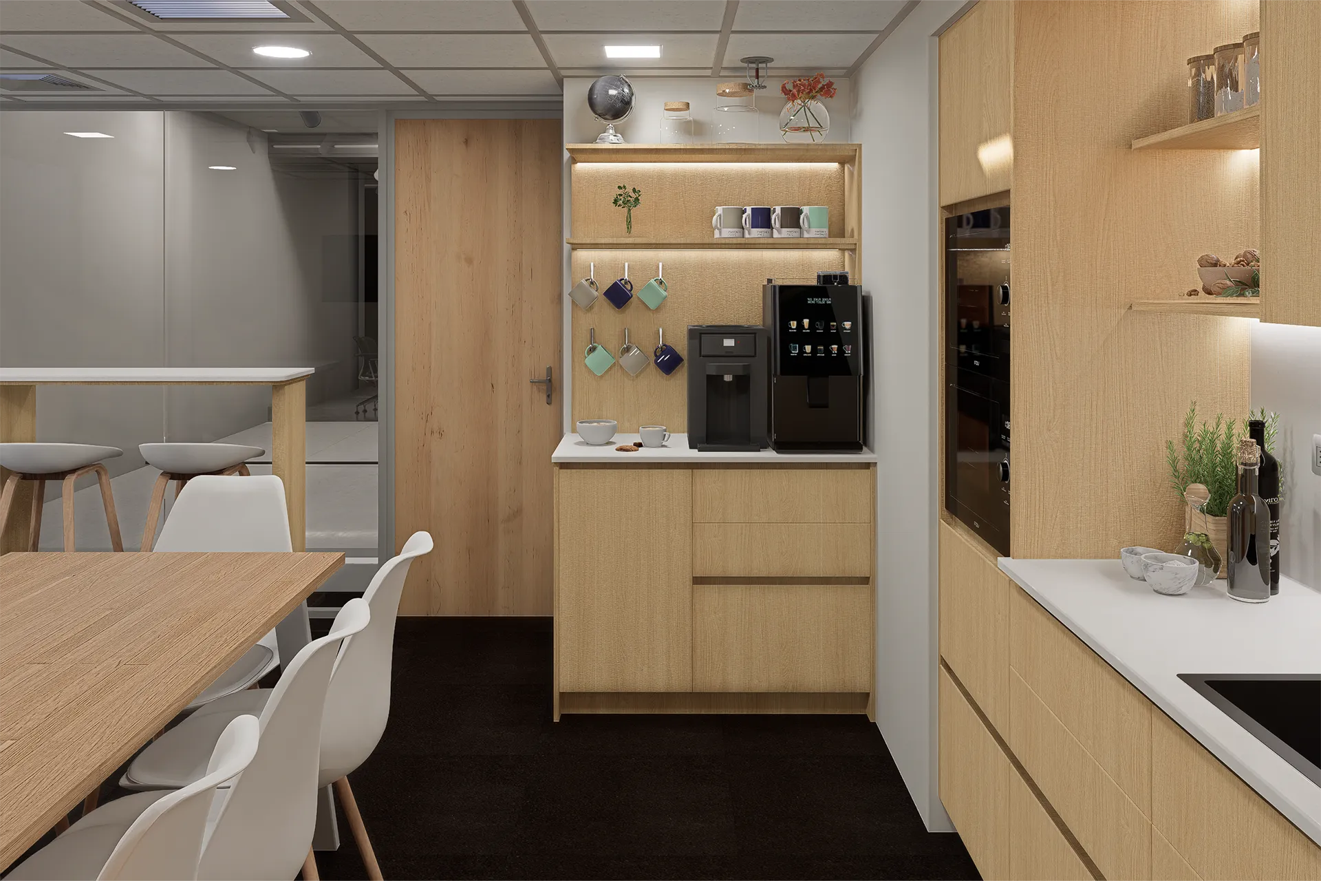Kitchenette con dispensador de agua y microondas, Comedor Consorcio