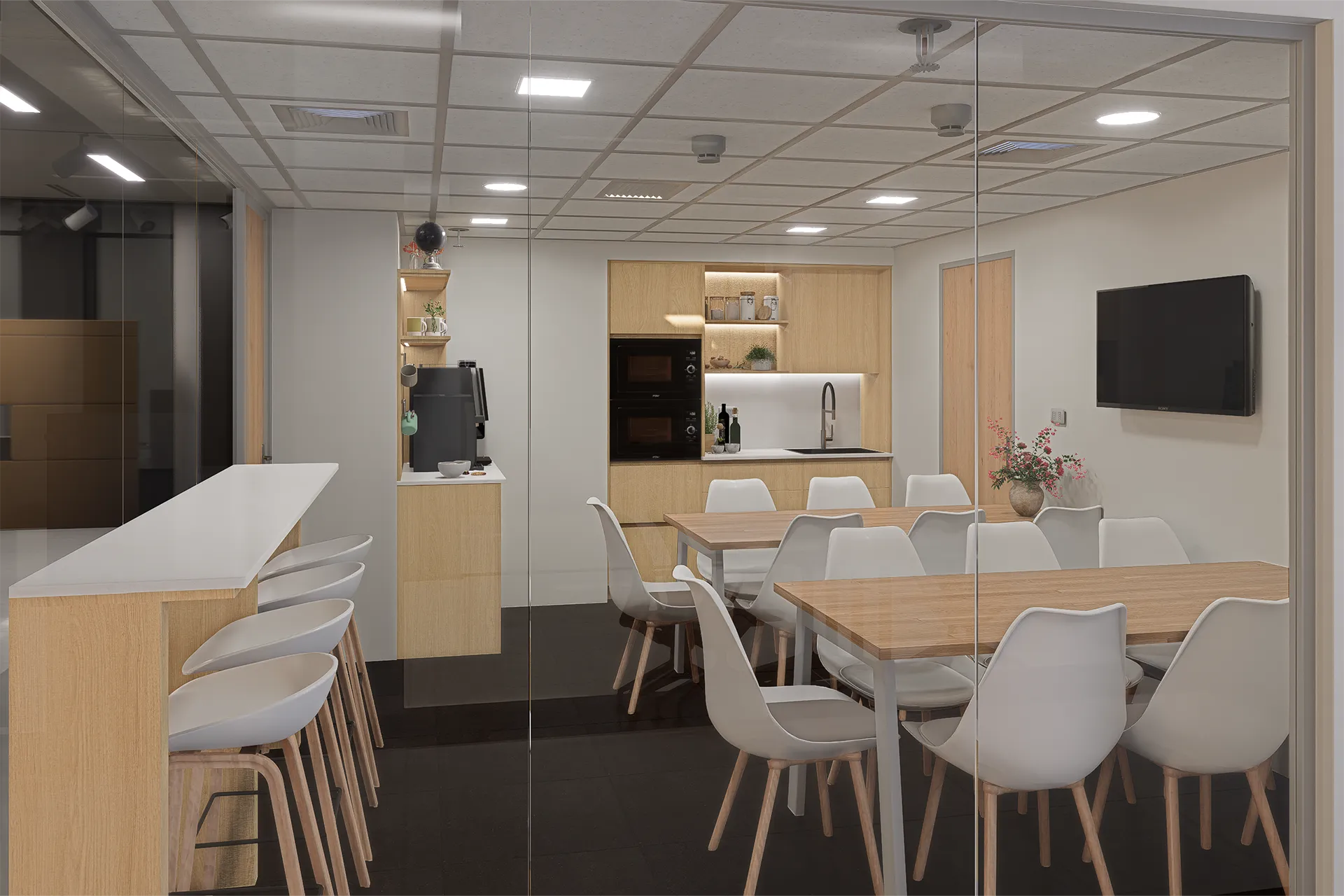 Vista del comedor desde el acceso vidriado, Comedor Consorcio