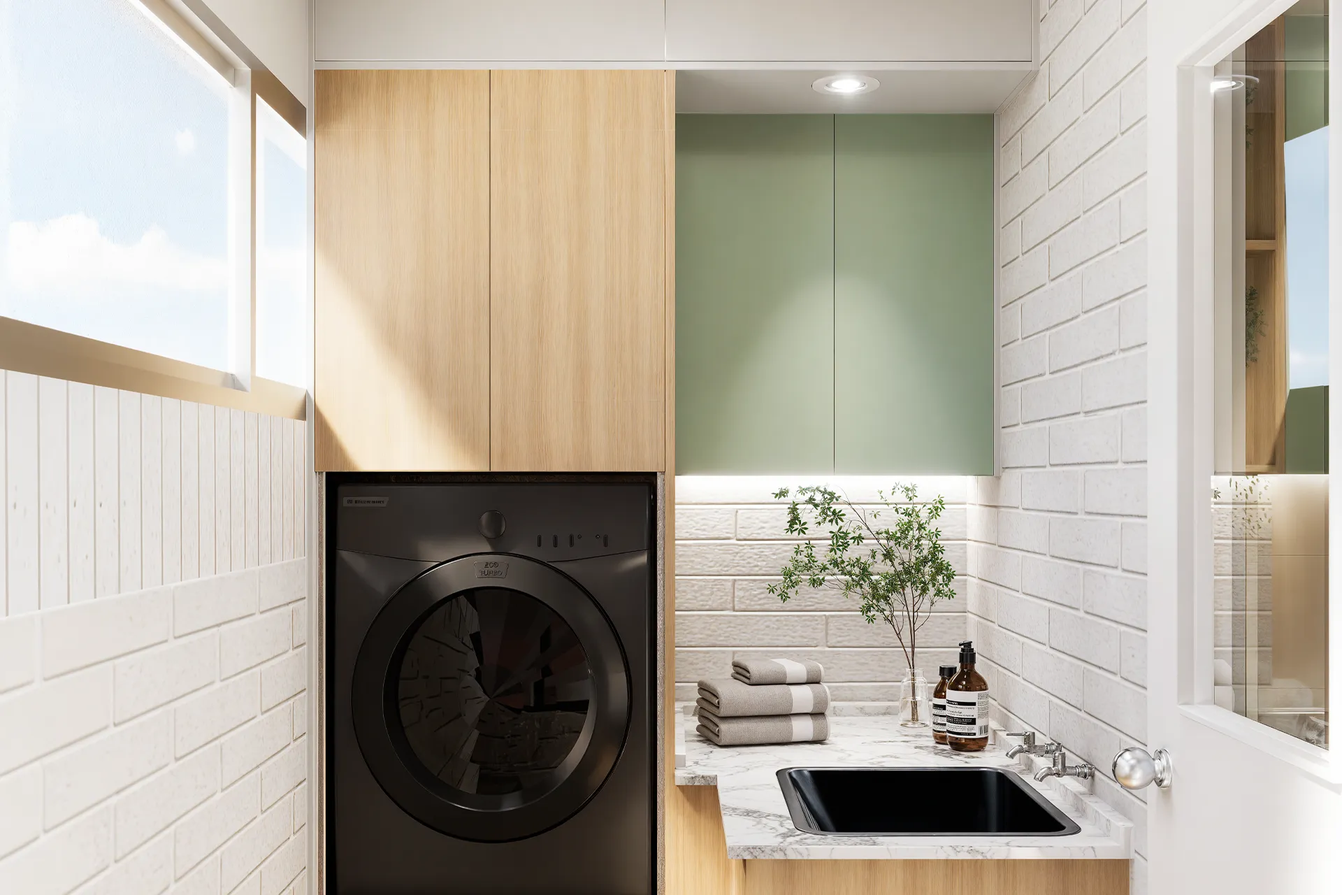 Logia con lavadero y mueble de madera a medida, Departamento Contramaestre