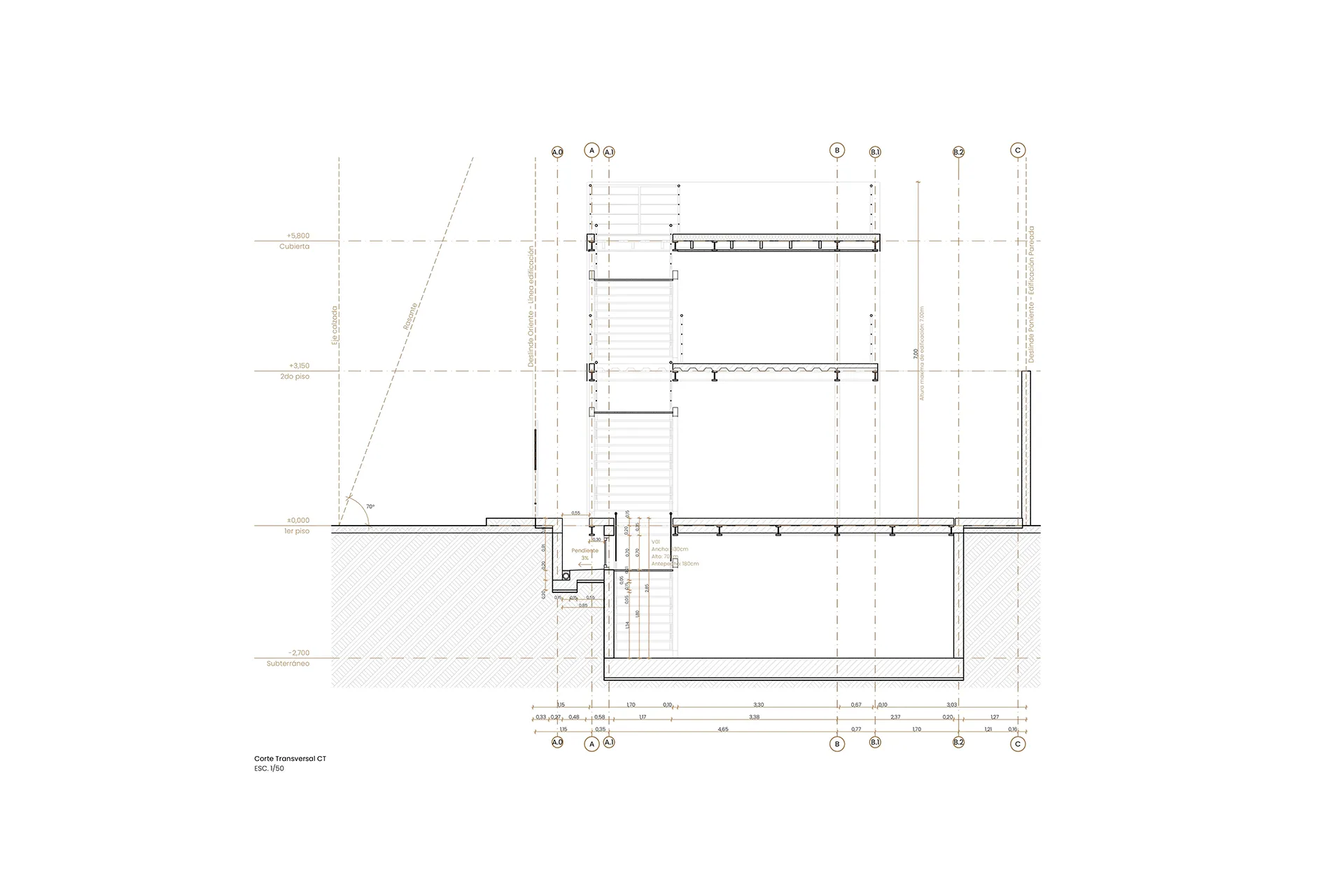Plano de corte transversal, Edificio Lazo