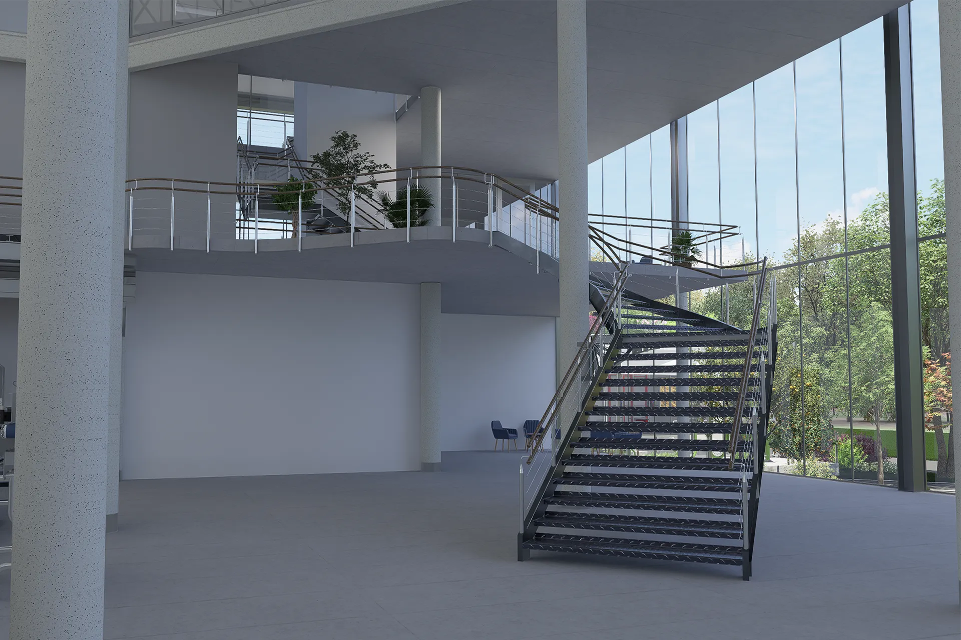 Escalera metálica interior en doble altura, Edificio Tagler