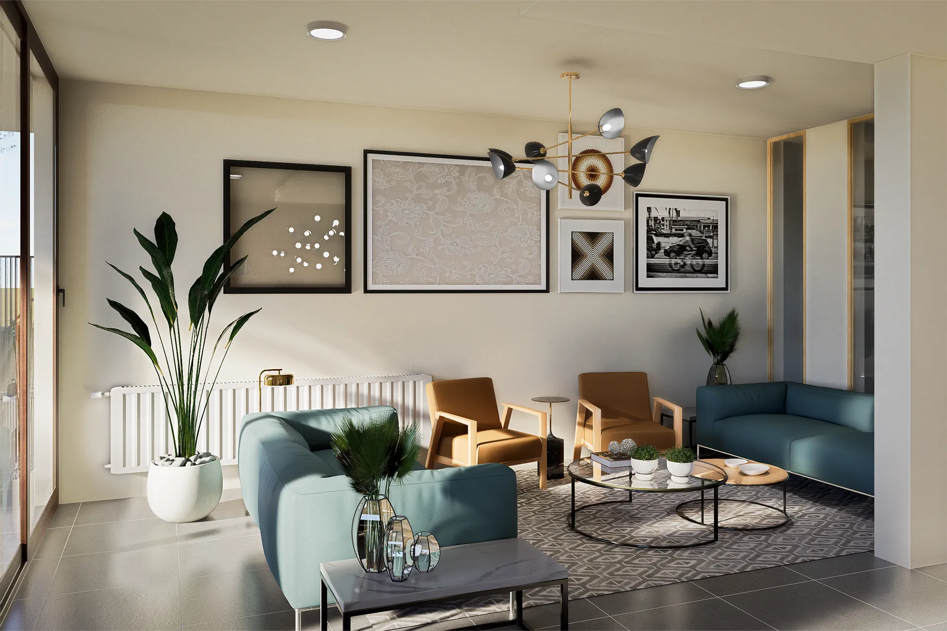 Sala de estar con sillones y obras enmarcadas, Salón de Eventos Gormáz